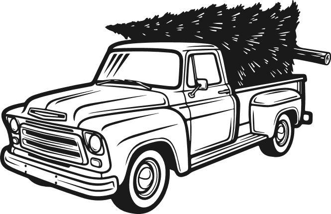 Retro Truck Loaded with Christmas Tree Free SVG File – Christmas Pickup clipart