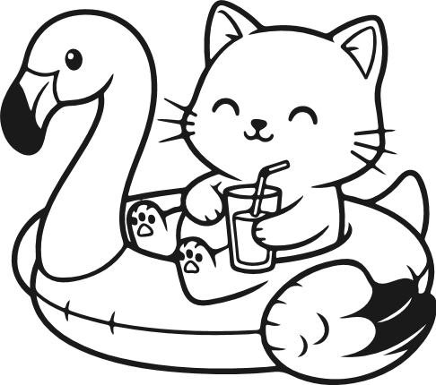Cute Cat Relaxing on Flamingo Float Free SVG File for Members – summer kitty clipart