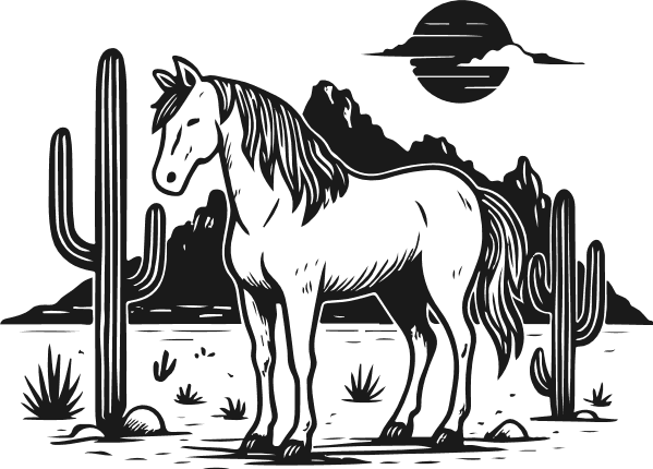 Horse Standing in a Desert Free SVG File for Members – Country Western Landscape sticker