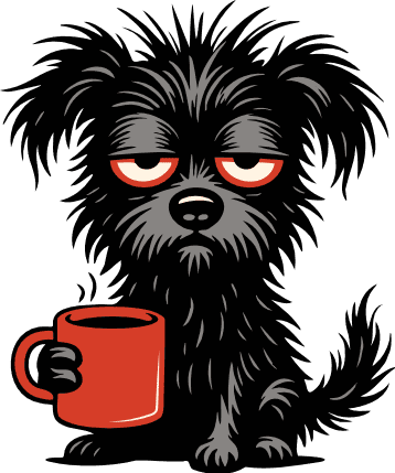 Grumpy cartoon dog holding a coffee mug Free SVG File for Members – sleepy dog clipart