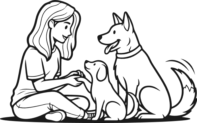 Girl Sitting and playing with dogs Free SVG File for Members – Pet Lover Clipart