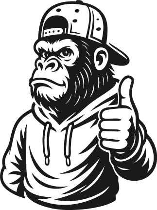 Gorilla Thumbs up sign, wearing a hoodie and cap Free SVG File for Members – Cool Ape clipart