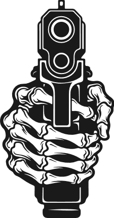 Skeleton hand holding a handgun, pointed forward Free SVG File for Members – Pistol clipart