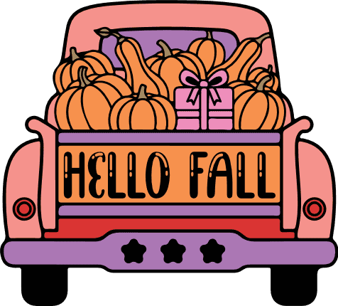 Hello Fall, Truck loaded with pumpkins Free SVG File for Members – Fall sign