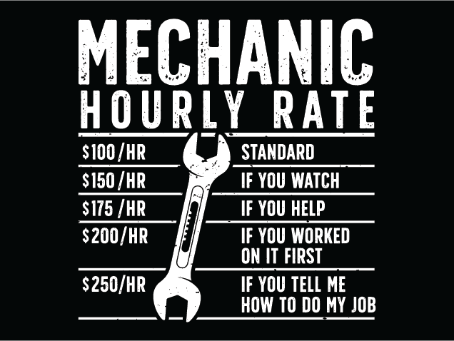 Mechanic Hourly Rate Free SVG File for Members – Funny Garage Shop sign