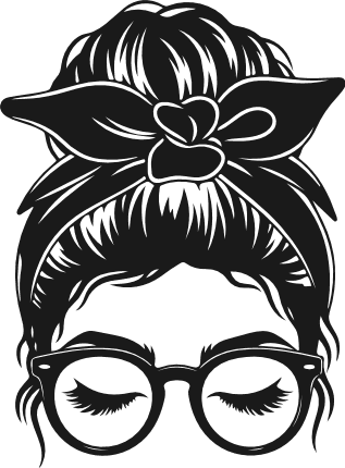 Messy Bun with headband and glasses Free SVG File for Members – Bandana Woman clipart