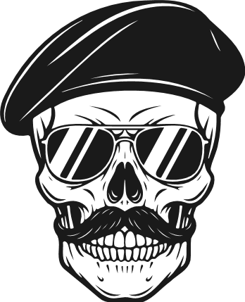 Skull with mustache, sunglasses, and a beret Free SVG File for Members – Military skull clipart