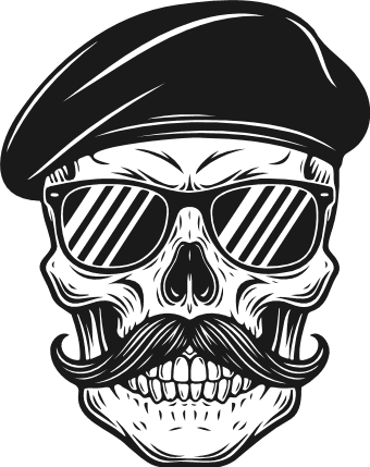 Cool Skull with mustache, sunglasses, and a beret Free SVG File for Members – Military skull clipart