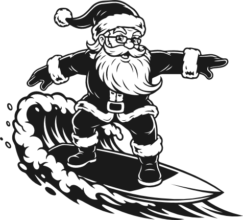 Cheerful Santa Claus surfing Free SVG File for Members – Santa on Surfboard clipart