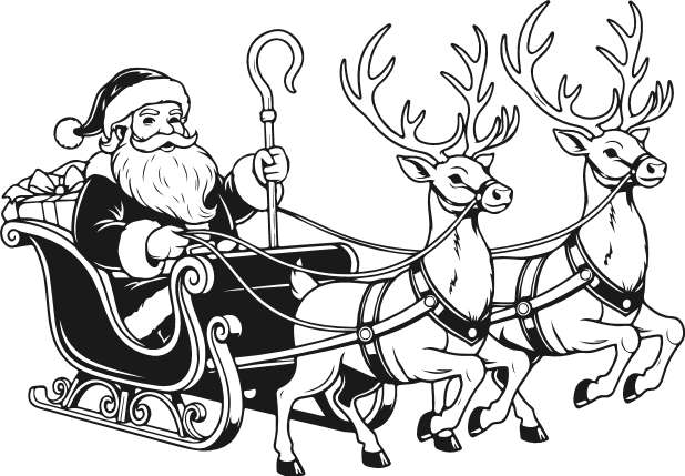 Santa Claus riding reindeer sleigh Free SVG File for Members – Christmas clipart image