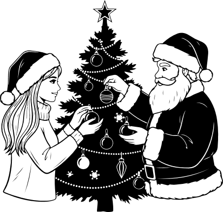 Santa Claus and a woman decorating tree Free SVG File for Members – Christmas Santa clipart