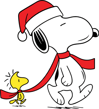 Cute cartoon dog wearing Santa hat and scarf, walking with bird Free SVG File – Christmas dog clipart