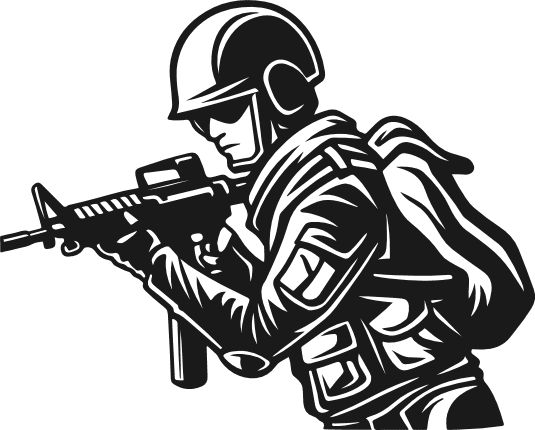 Tactical Warrior holding a rifle Free SVG File for Members – Armed Forces Clipart