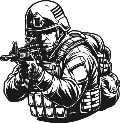 Military soldier holding a rifle in a ready stance Free SVG File for Members – Army man clipart