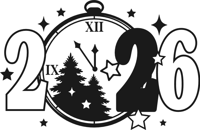 2026 sign with clock Free SVG File for Members – new year 2026 design