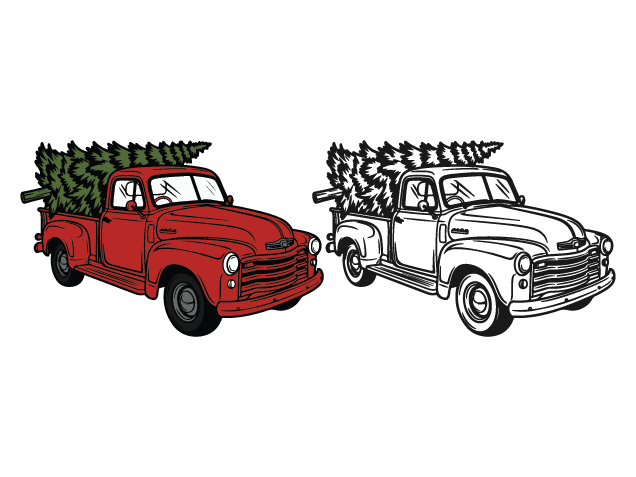 Vintage Truck Loaded with Christmas tree Free SVG File for Members – Christmas truck clipart