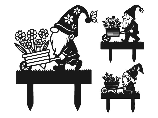 Gnome with Wheelbarrow Planter Stake Free SVG File Bundle for Members – Gardener gnome clipart