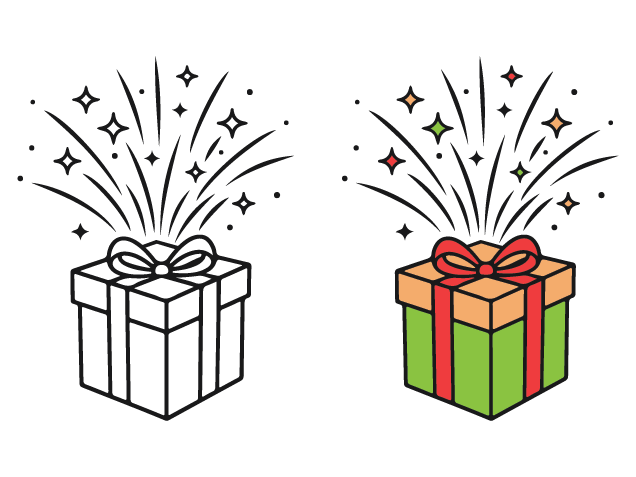 Gift Box with bow Free SVG File for Members - present with sparks clipart image