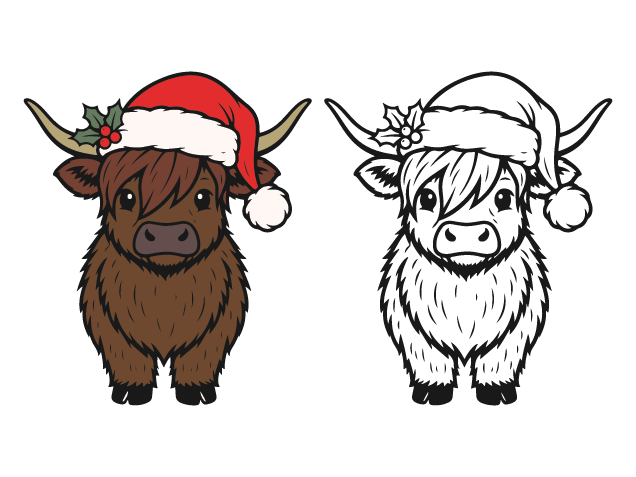Cute Highland Cow with Santa Hat Free SVG File for Members – Christmas highland cow clipart