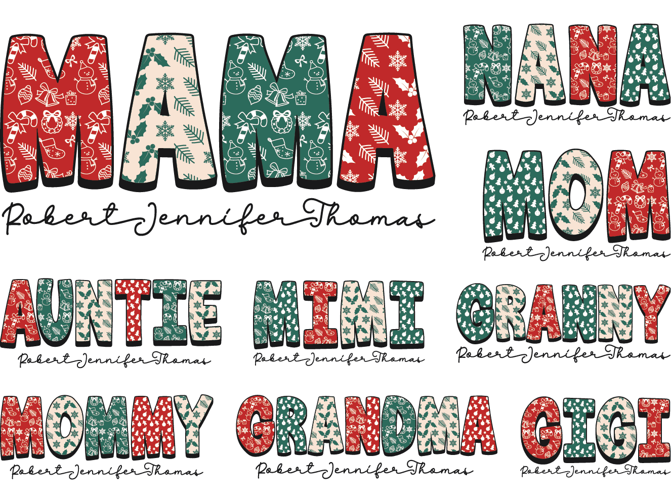 Mama, Nana, Auntie, Granny Free SVG File Bundle for Members – Personalized Christmas gift for family