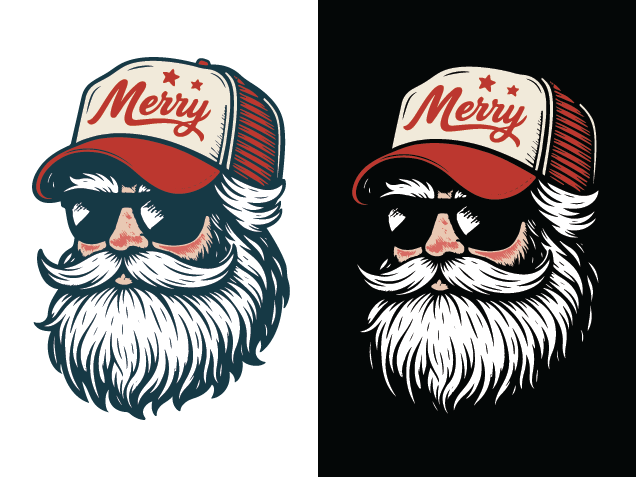 Retro Santa with Sunglasses and "Merry" Trucker Hat Free SVG File for Members – Christmas design