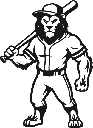 Lion Baseball Player Mascot Free SVG File for Members – cartoon character lion holding a baseball bat clipart