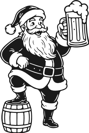 Santa Standing on Barrel and holding a beer mug Free SVG File for Members – Beer Santa clipart