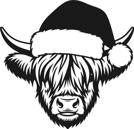 Highland Cow Head Wearing a Santa hat Free SVG File - Christmas cow clipart