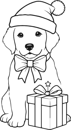 Cute Dog with Santa hat and a gift box Free SVG File – Christmas dog clipart