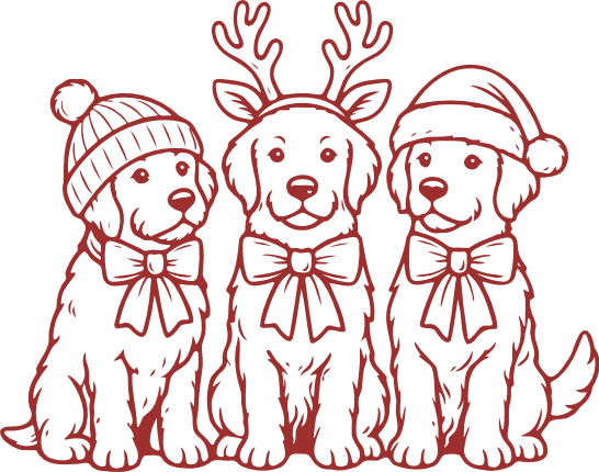 Cute Puppy Trio with Hats and Bow tie Free SVG File – Christmas Dog clipart