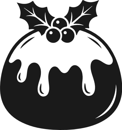 Christmas Pudding silhouette Free SVG File – Holiday Dessert with Holly Leaves clipart