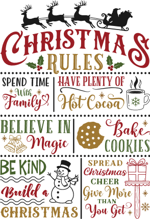 Christmas Rules, spend time with family Free SVG File for Members – Christmas wall sign