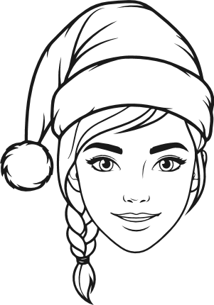 Woman portrait wearing santa hat with side braid Free SVG File – Christmas girl clipart
