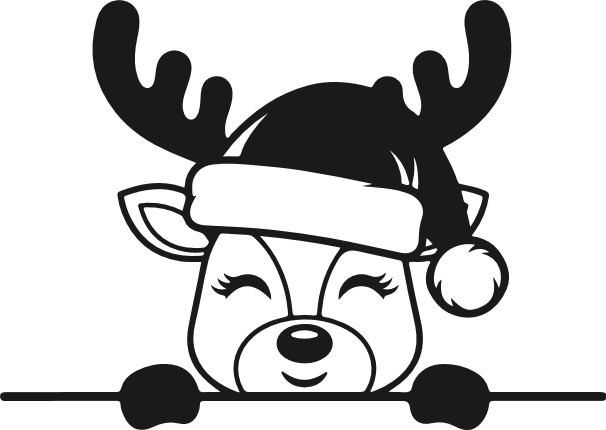 Cute Santa Hat Deer peeking Free SVG File for Members – Christmas deer clipart