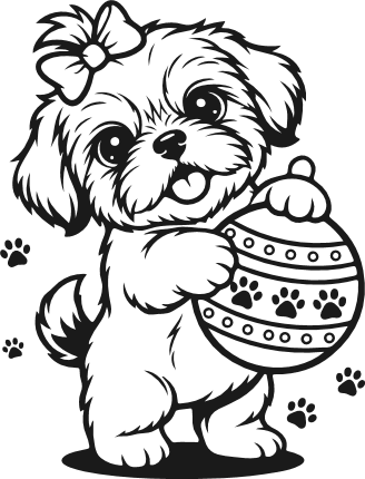Cute dog holding christmas ball Free SVG File – Christmas puppy clipart image