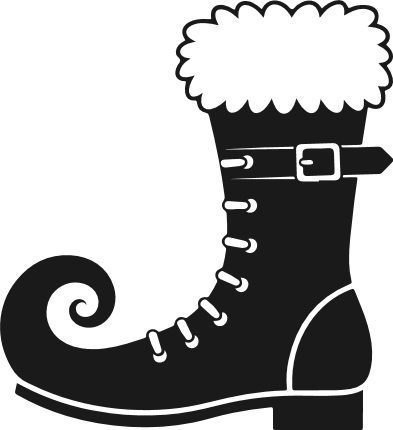 Elf Shoe silhouette Free SVG File – Christmas decor, curled-toe boot with buckle clipart