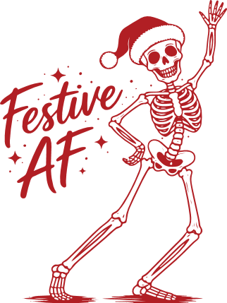 Festive AF, Dancing skeleton with santa hat Free SVG File for Members – Funny Christmas design