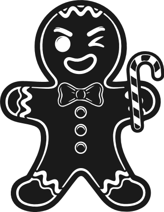 Winking Gingerbread holding candy cane silhouette Free SVG File for members – Christmas cookie clipart
