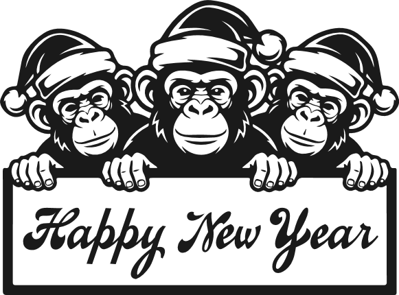 Monkeys Holding 'Happy New Year' sign Free SVG File for Members – New year party decor