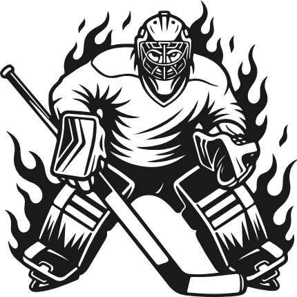 Hockey Goalie with Gear and Flames Free SVG File for Members – hockey player on fire clipart