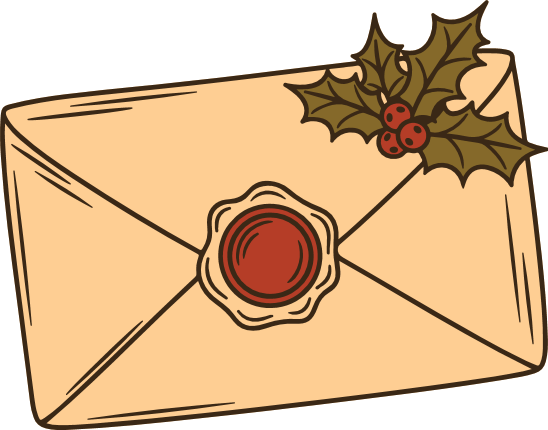 Christmas envelope with wax seal and holly leaves Free SVG File for Members – Letter to Santa clipart