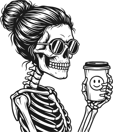 Messy Bun Skeleton Holding a Coffee Cup Free SVG File for Members – Skeleton clipart