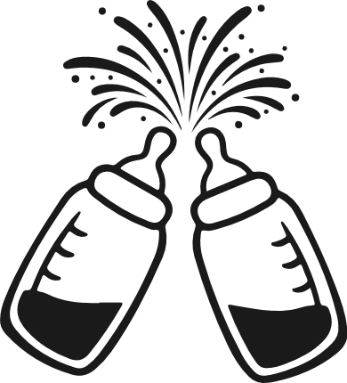 Poppin’ Milk Bottles Free SVG File – Baby Bottles Clinking with New Year Fireworks clipart