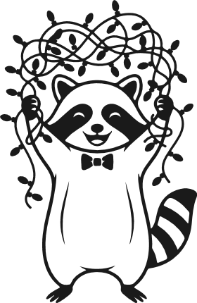 Cute Raccoon Tangled in Christmas Lights Free SVG File – Christmas raccoon clipart