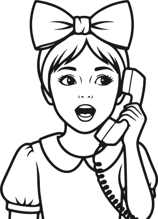 Cute Retro girl with a big bow and telephone Free SVG File – vintage girl clipart