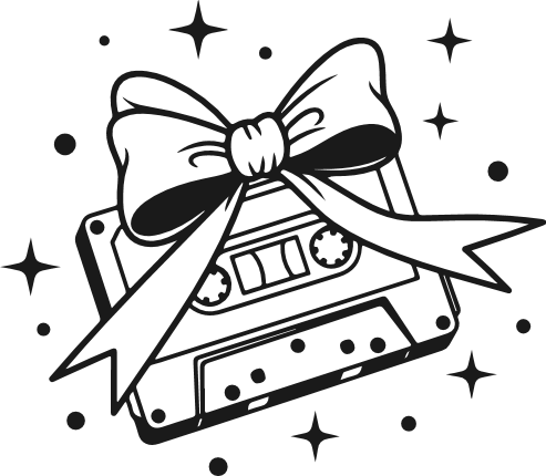 Retro Cassette Tape with ribbon bow Free SVG File – Wrapped music gift clipart