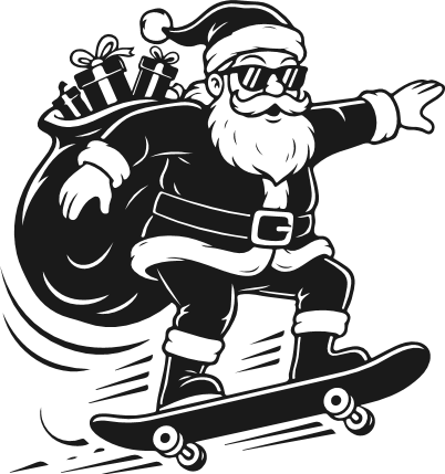 Skateboarding Santa carrying gift sack Free SVG File for Members – Cool Santa clipart