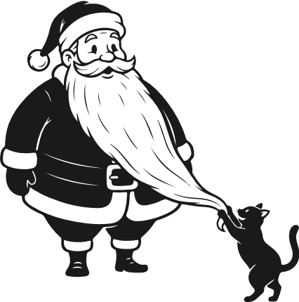 Playful Cat Tugging Santa’s Beard Free SVG File for Members – Santa with kitty clipart