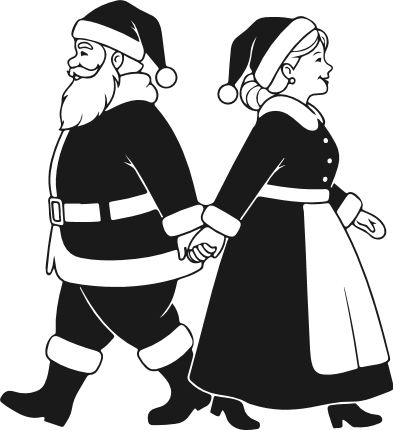 Cute Santa couple walking hand-in-hand Free SVG File – Santa and Mrs. Claus clipart