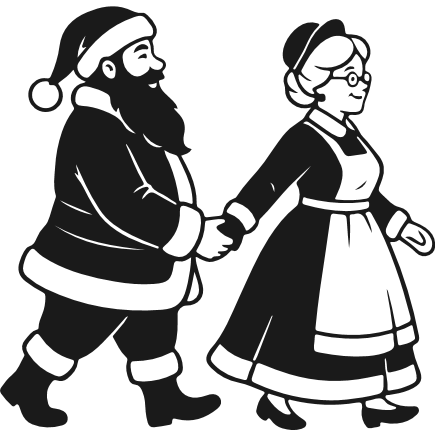 Cute Santa couple walking hand-in-hand Free SVG File – Santa and Mrs. Claus clipart